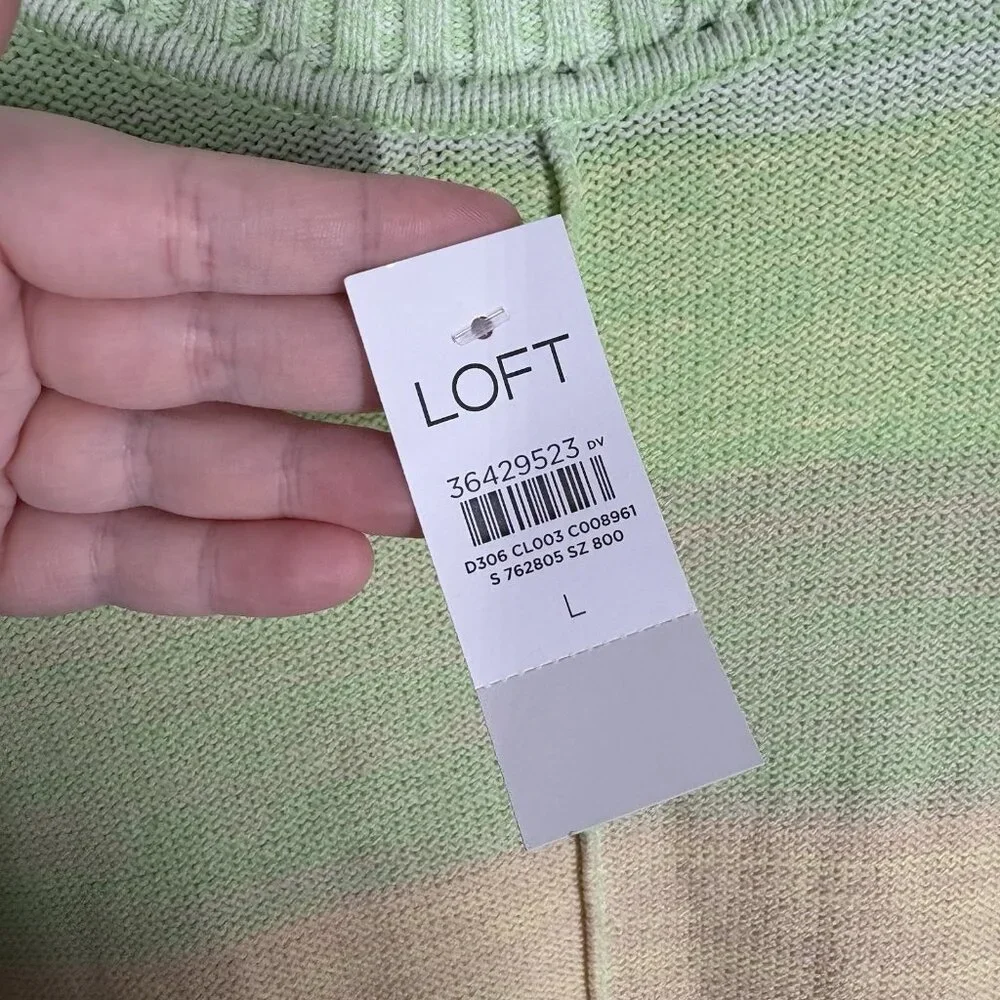 LOFT Women L Knit Pastel Stripe Ombre Elbow Sleeve Crew Neck Sweater NWT